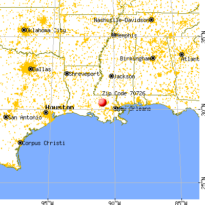 Denham Springs, LA (70726) map from a distance