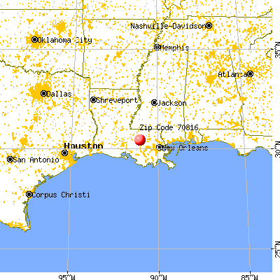 Baton Rouge, LA (70816) map from a distance