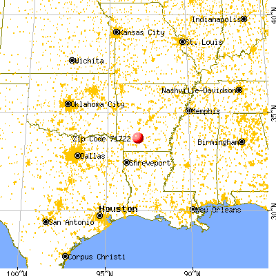 Bluff City, AR (71722) map from a distance
