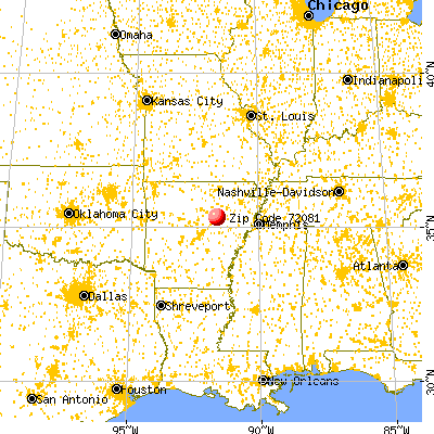 Judsonia, AR (72081) map from a distance