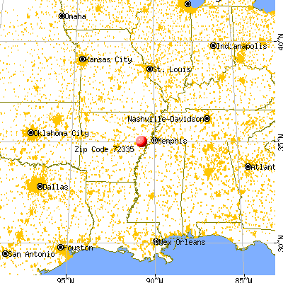 Forrest City, AR (72335) map from a distance