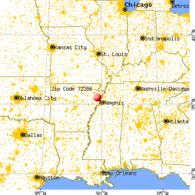 Tyronza, AR (72386) map from a distance