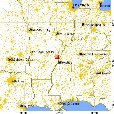 Caraway, AR (72419) map from a distance