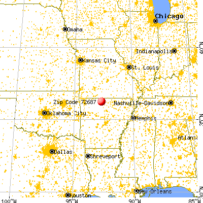 Yellville, AR (72687) map from a distance