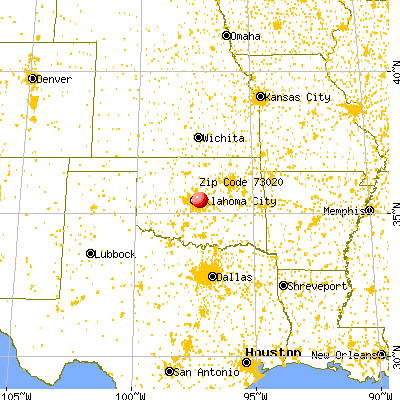 Choctaw, OK (73020) map from a distance