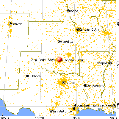 Oklahoma City, OK (73084) map from a distance