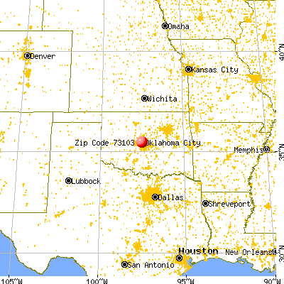 Oklahoma City, OK (73103) map from a distance