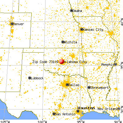 Oklahoma City, OK (73109) map from a distance
