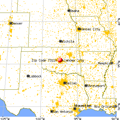 Midwest City, OK (73110) map from a distance