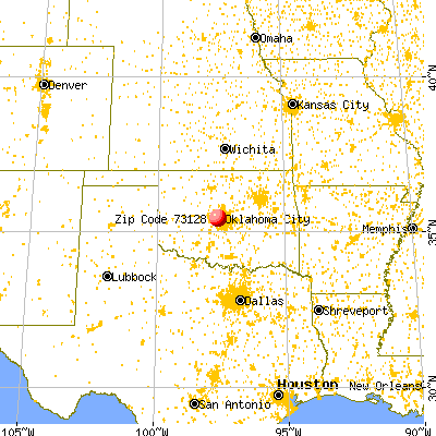Oklahoma City, OK (73128) map from a distance