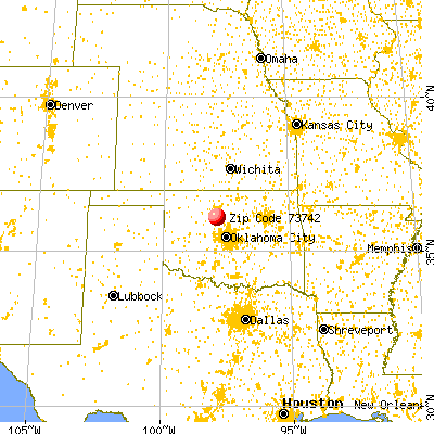 Hennessey, OK (73742) map from a distance