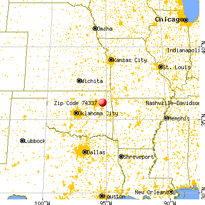 Pin Oak Acres, OK (74337) map from a distance