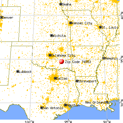 Kiowa, OK (74553) map from a distance