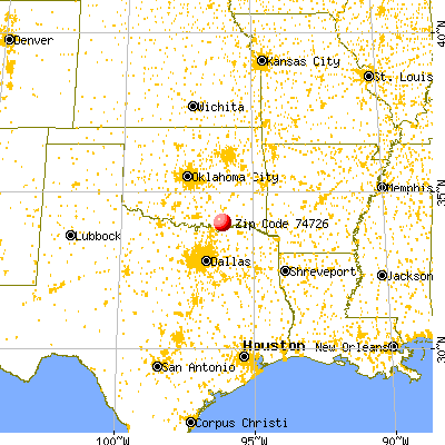 Albany, OK (74726) map from a distance