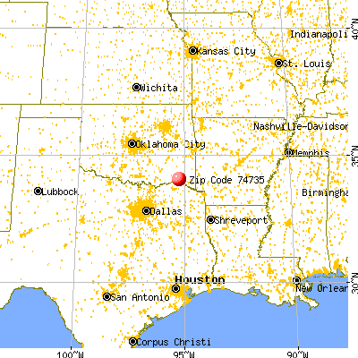 Fort Towson, OK (74735) map from a distance