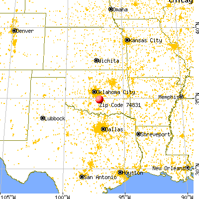 Byars, OK (74831) map from a distance