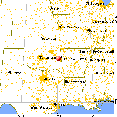 Cowlington, OK (74941) map from a distance