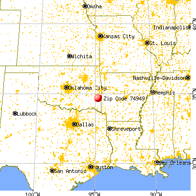 Whitesboro, OK (74949) map from a distance