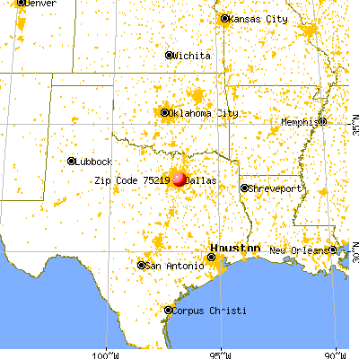 Dallas, TX (75219) map from a distance