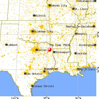 Avinger, TX (75630) map from a distance