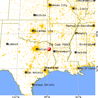 Ore City, TX (75683) map from a distance