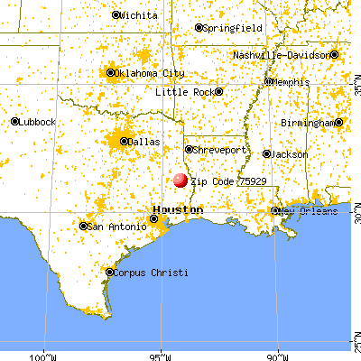 Broaddus, TX (75929) map from a distance