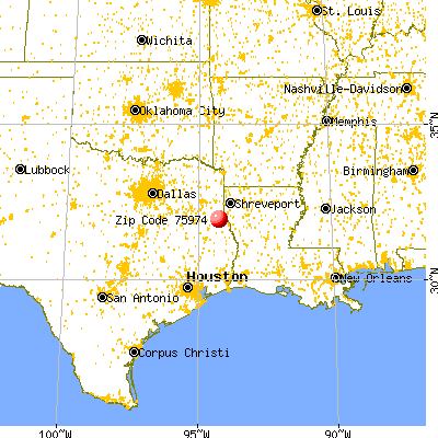 Tenaha, TX (75974) map from a distance
