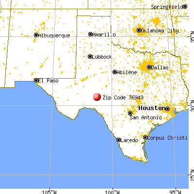 Ozona, TX (76943) map from a distance