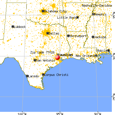 Houston, TX (77026) map from a distance