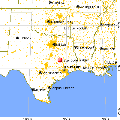 Madisonville, TX (77864) map from a distance