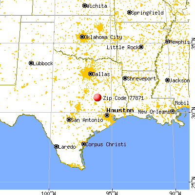 Hilltop Lakes, TX (77871) map from a distance