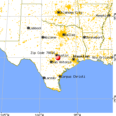 Mustang Ridge, TX (78616) map from a distance