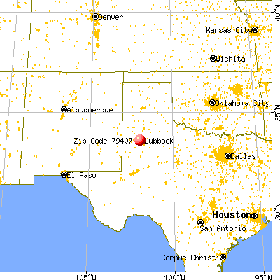 Lubbock, TX (79407) map from a distance