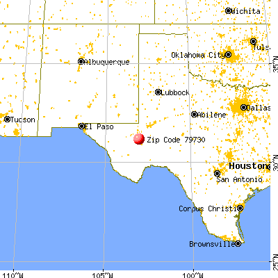 Coyanosa, TX (79730) map from a distance