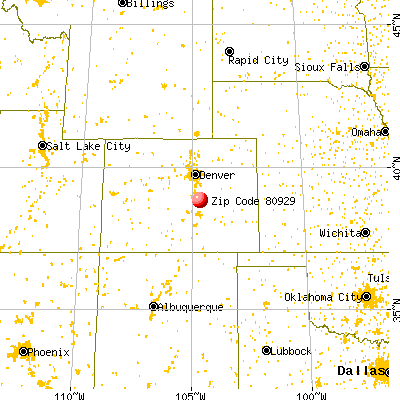 Colorado Springs, CO (80929) map from a distance