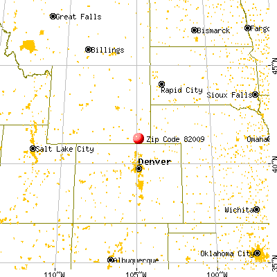 Ranchettes, WY (82009) map from a distance