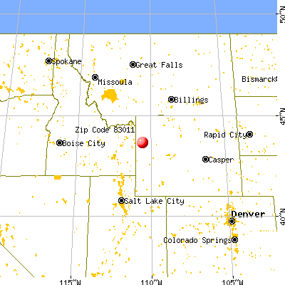 Kelly, WY (83011) map from a distance