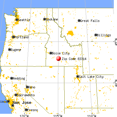 Bliss, ID (83314) map from a distance