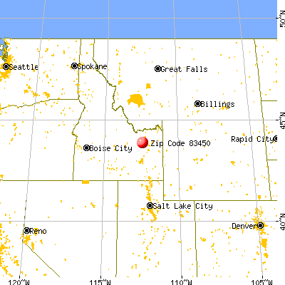 Mud Lake, ID (83450) map from a distance