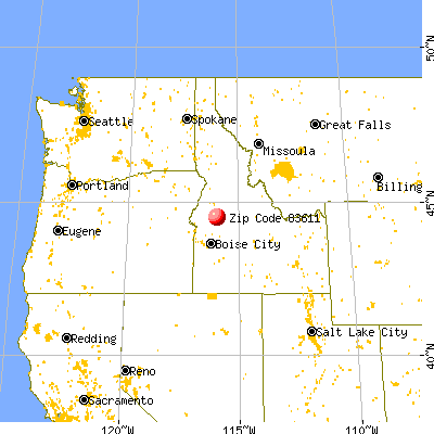 Cascade, ID (83611) map from a distance