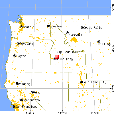 Idaho City, ID (83631) map from a distance