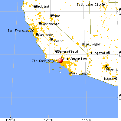 Los Angeles, CA (91345) map from a distance