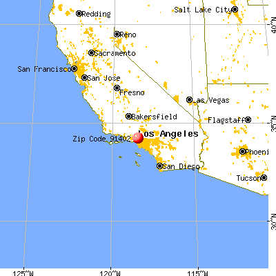 Los Angeles, CA (91402) map from a distance