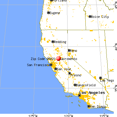 Sacramento, CA (95820) map from a distance