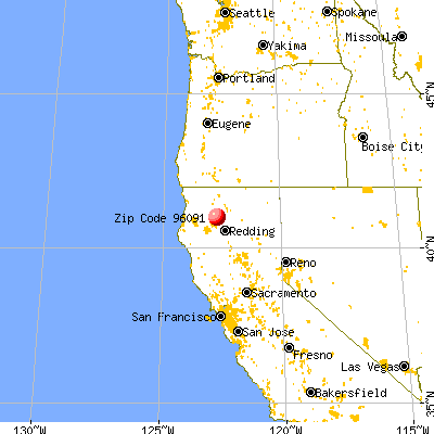 Coffee Creek, CA (96091) map from a distance