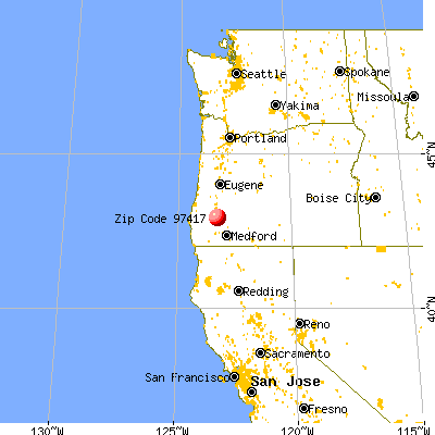 Canyonville, OR (97417) map from a distance