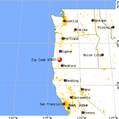 Tri-City, OR (97457) map from a distance