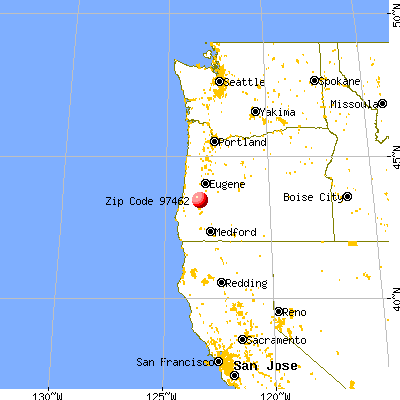 Oakland, OR (97462) map from a distance