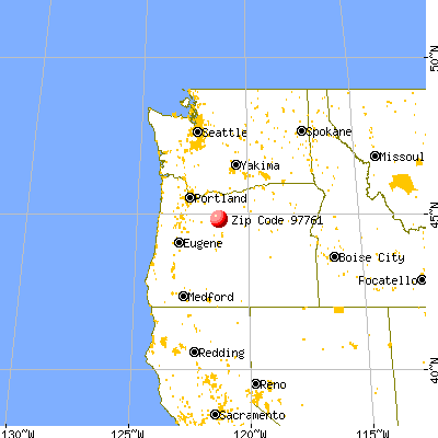 Warm Springs, OR (97761) map from a distance