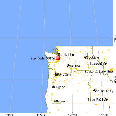 Seattle, WA (98106) map from a distance